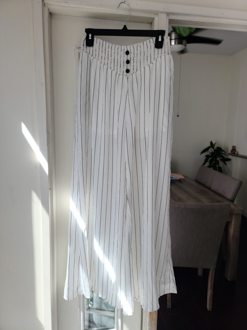 HYFVE White with Black Pinstripe Wide-Leg High-Waist Pants